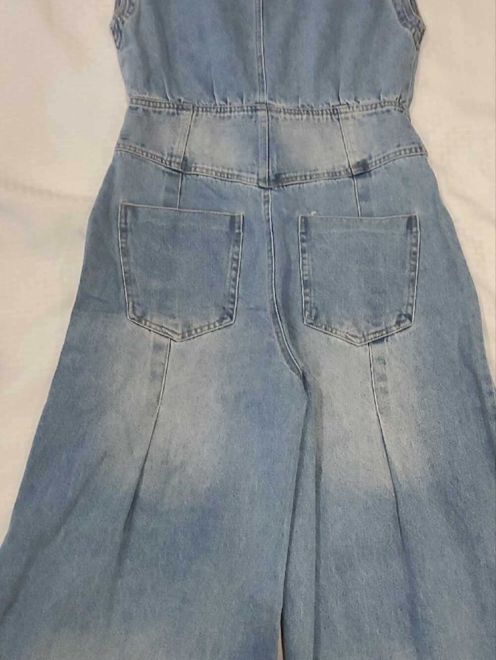 Sleeveless Light Blue Denim Wide-Leg Overalls - Picture 13 of 15